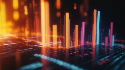 Poster - a close-up of a 3d bar graph with animated bars growing in height, showing real-time data changes wi