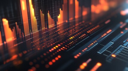 Poster - a close-up of a 3d bar graph with animated bars growing in height, showing real-time data changes wi