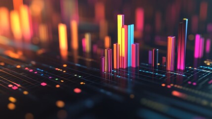 Poster - a close-up of a 3d bar graph with animated bars growing in height, showing real-time data changes wi