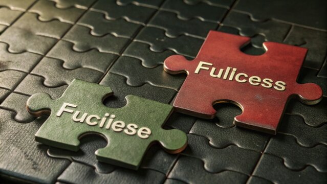 Blank puzzle with the word success over the missing piece being held next to the whole with a red placer with the word failure where the last piece belongs.
