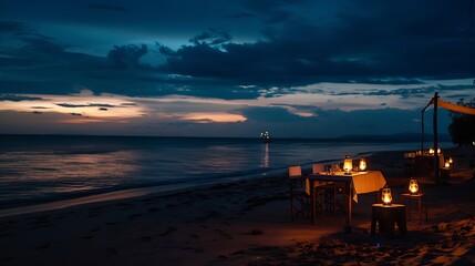 Eating on the beach at nightfall with a view of the sea