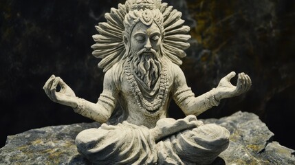 Detailed sculpture of a deity in a meditative posture, symbolizing inner peace and enlightenment.