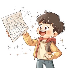 Poster - Excited Boy Holding a Map with Stars