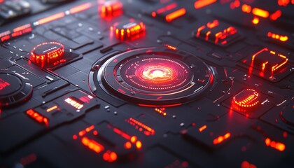 Poster - Futuristic Technology Background, Digital HUD Screen With Tech Elements For Innovation