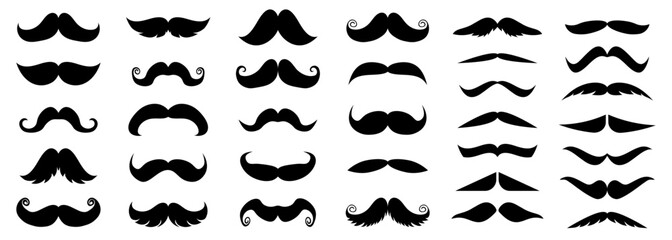 Mustache icon collection. Set of black man mustache icons