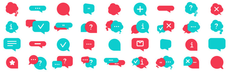 Poster - Set of comment speech bubble on purple background. Chat message speech bubble. Comment, support, quote icon collection