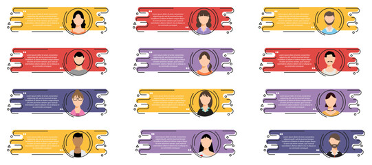 Poster - Testimonial speech bubble with people avatar in a flat design. Quote speech bubble boxes with user icons