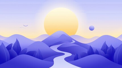 Sticker - Abstract Purple Landscape with Winding Path and Sunset