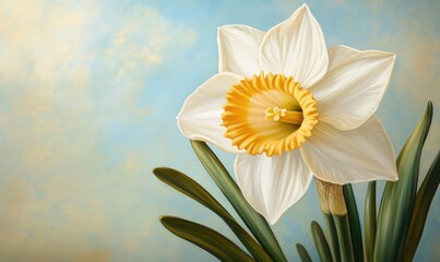 Wall Mural - Oil painting depicting a Narcissus flower in bloom during the early spring season