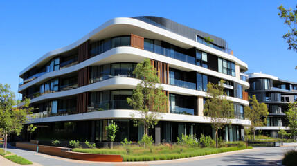 A contemporary apartment building with unique design features.