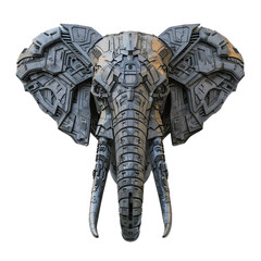 Poster - Metallic cyborg elephant head posing on white background, 3d rendering