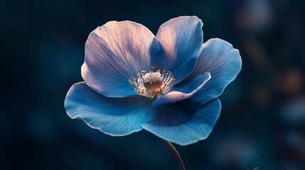 Wall Mural - A Single Blue Flower in Bloom, Close-Up View