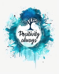 Wall Mural - Positivity always - modern calligraphy lettering on round watercolor splash background. Inspirational text