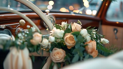 Features and ornament on the weddings car