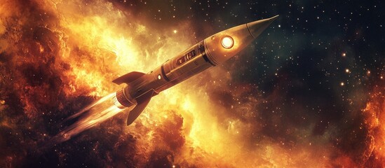 Wall Mural - rocket soaring through space mixed media