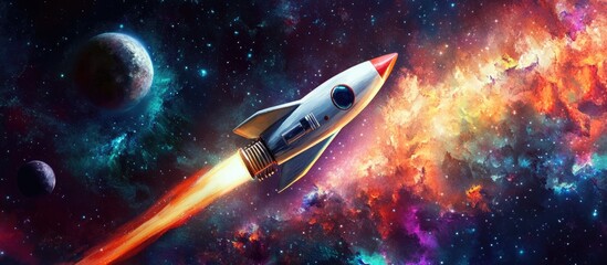 Wall Mural - rocket soaring through space mixed media