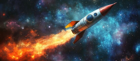Wall Mural - rocket soaring through space mixed media composition