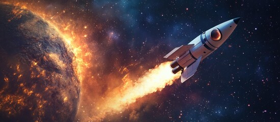Wall Mural - rocket soaring through space mixed media composition