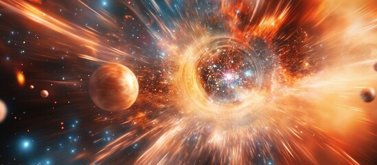 Zoom Blur Effect of Time Travel through Light Speed featuring celestial bodies galaxies and planets in a science fiction wallpaper theme Astronomy explores the universe s wonders