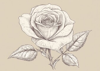 Wall Mural - Hand drawn line art illustration of a rose flower in an isolated design