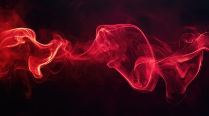 Wall Mural - Line art illustration depicting red smoke illuminated against a dark background