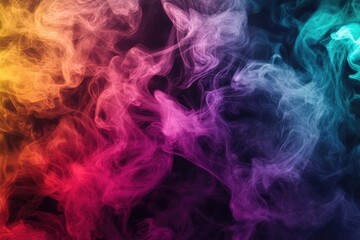 Poster - Vibrant smoke in a variety of colors against a dark backdrop creating an artistic line art illustration
