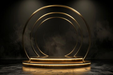 golden podium on black background. luxury template for product demonstration