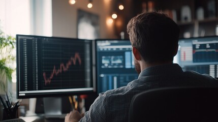 Poster - Man Looking at Financial Data on Computer Screen