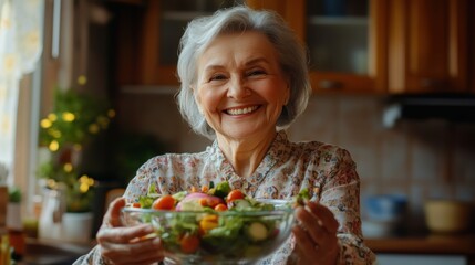 Poster - A woman holding a bowl of vegetables in her hands, AI