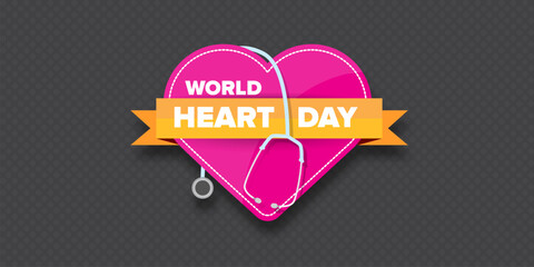 World Heart Day horizontal banner or background with heart isolated on grey background. World heart day poster