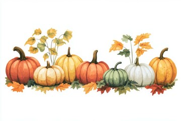  Cute Illustration of pumpkins on white background. 