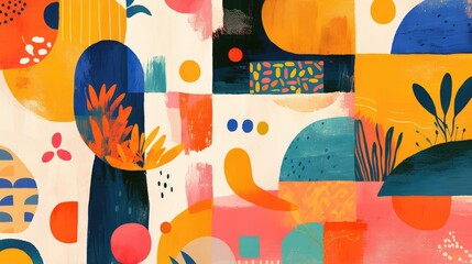 Canvas Print - Abstract painting featuring hand drawn geometric shapes including squares circles and triangles Ideal for craft business concepts wallpapers banners backgrounds or landing pages