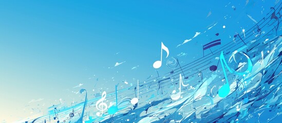 Poster - Illustration of musical notes set against a blue background