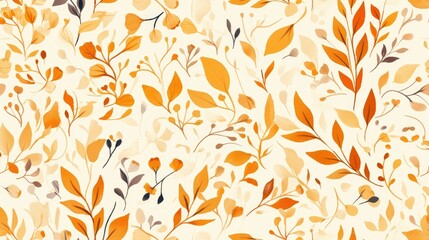 Wall Mural - Light orange abstract vector pattern featuring natural style leaves and branches on a white background perfect for children s books