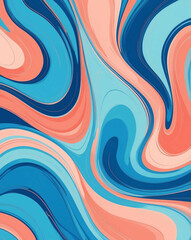 Poster - Blue to coral pastel swirl abstract pattern