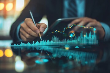Poster - Businessman Analyzing Financial Data on Tablet