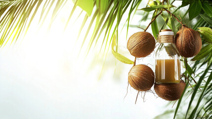 Poster - Coconut juice bottle handing on tree