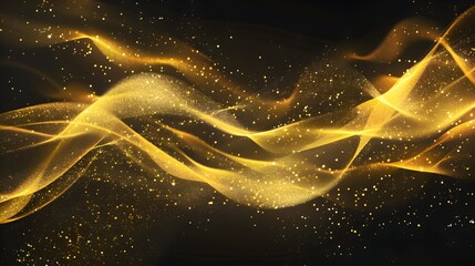 Abstract shiny and sparkle gold wave curvy line with glitter shape with blur on defocused black background. Luxury gold flow blurred wallpaper.