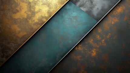 Wall Mural - Abstract metallic background with gold, teal, and grey hues.