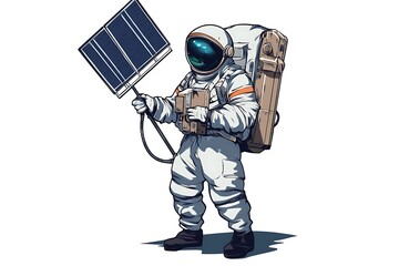 Canvas Print - Astronaut with Solar Panel Illustration.