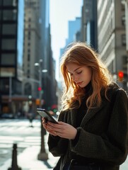 Sticker - Urban Woman Using Phone On Street