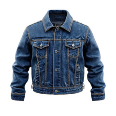 Classic blue denim jacket on a transparent background