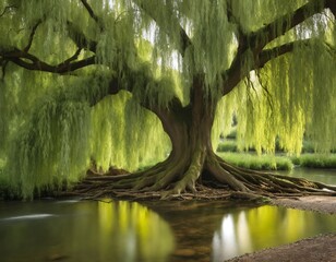 weeping willow tree by the riverbank