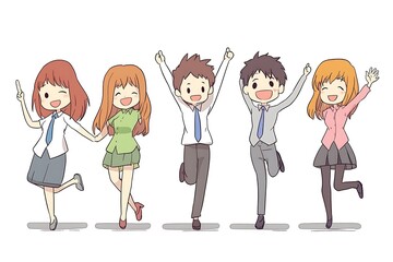 Poster - Happy Anime Characters Jumping in Joy.