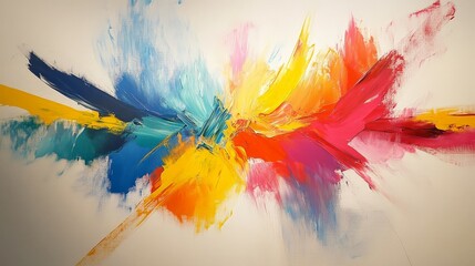 Poster - An abstract minimalist painting with a burst of vibrant colors on a neutral canvas, combining simplicity with dynamic visual energy.