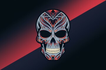 Artistic Skull Illustration with Red and Black Background for Halloween - Unique Gothic Design for Seasonal Marketing and Party Decor