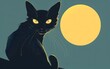 © Ytnart - A striking illustration of a black cat silhouetted against a full moon, capturing a mystical nighttime atmosphere.