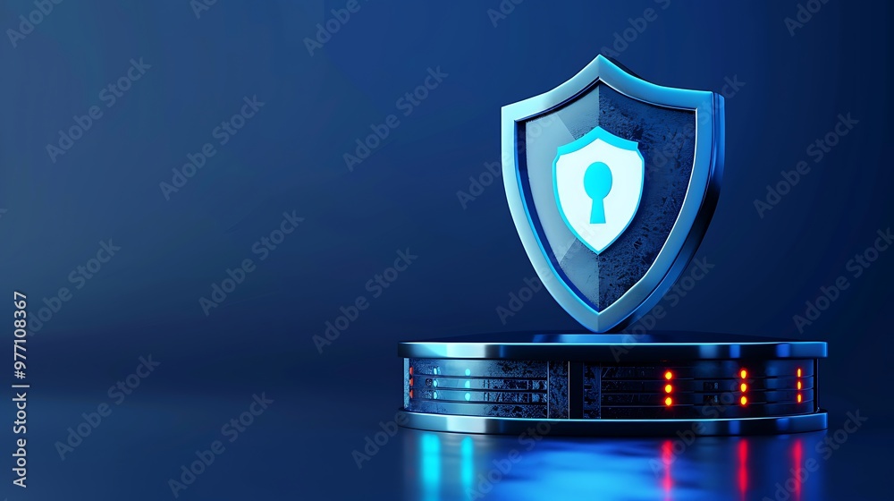 3D illustration of a digital shield with a lock, symbolizing ...