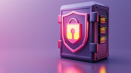 Poster - 3D illustration of a secure vault with a padlock symbol, representing cybersecurity and data protection.