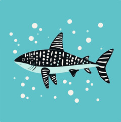 Poster - Stylized Shark Swimming in Blue Background Vectors